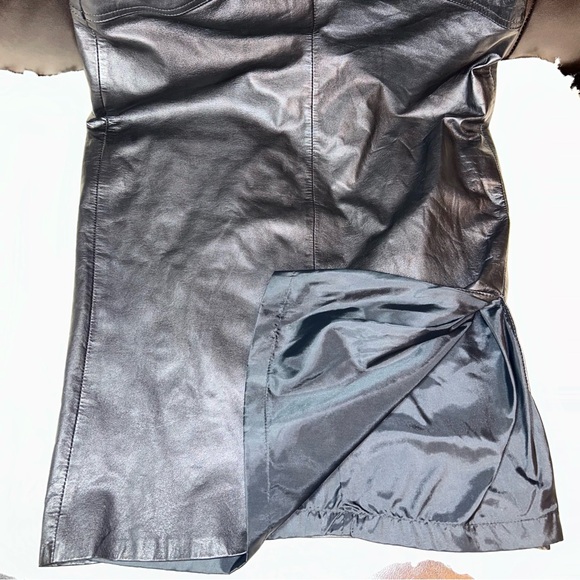 Vintage Laurice Black Leather Midi Side Slit Lined Skirt - Picture 7 of 10